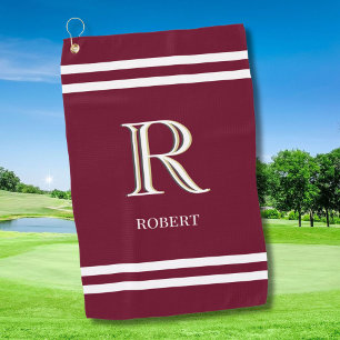 Stijlvolle Rode Aangepaste Monogramnaam Golfhanddoek