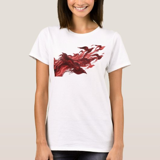 Stijlvolle Rode Abstracte Vogels Kunst Design T-shirt (Voorkant)