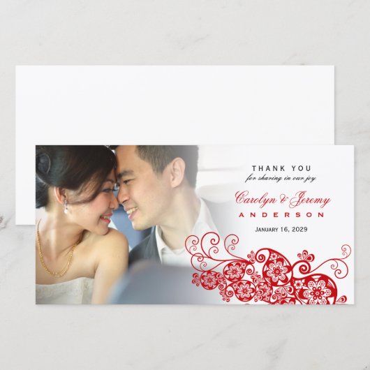Stijlvolle rode bloemen paisley boho chique foto b bedankkaart (Voorkant / Achterkant)