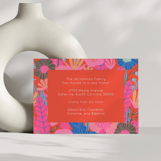 Stijlvolle rode bloemen We verhuisden New Home Mov Aankondiging