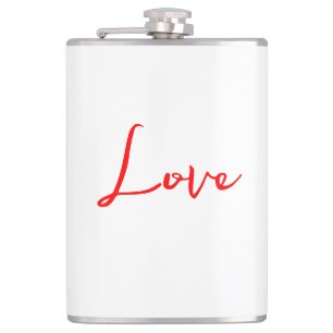 Stijlvolle Rode Calligrafie Witte Liefde Bruiloft Heupfles