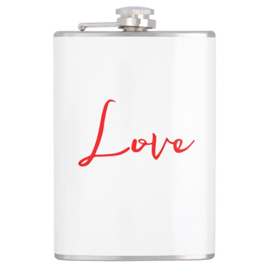 Stijlvolle Rode Calligrafie Witte Liefde Bruiloft Heupfles (Voorkant)