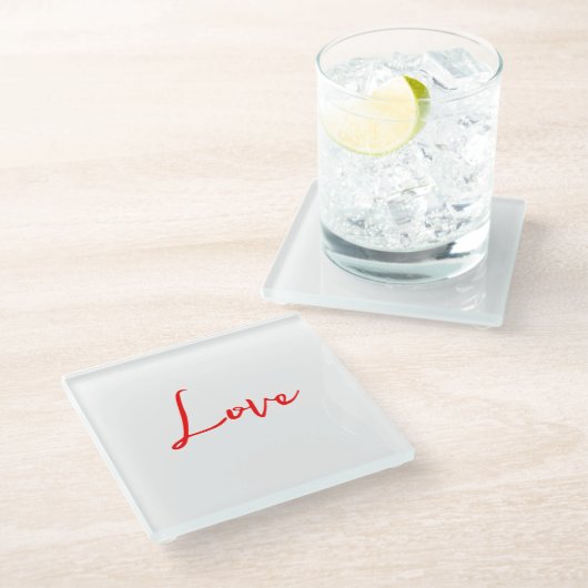 Stijlvolle Rode Calligrafie Witte Liefde Trouwdag Glazen Onderzetter (Schuin)