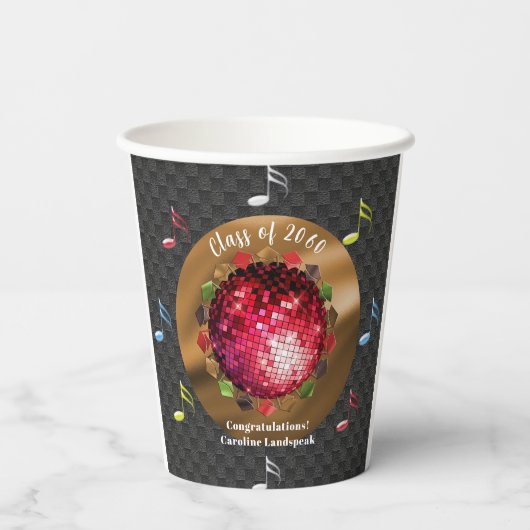 Stijlvolle rode discobal eindexamenfeest papieren bekers (Achterkant)
