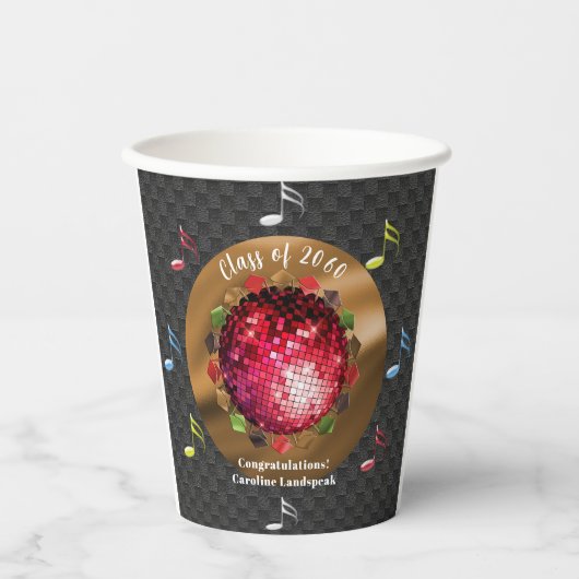 Stijlvolle rode discobal eindexamenfeest papieren bekers (Voorkant)