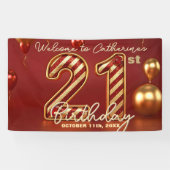 Stijlvolle rode en gouden verjaardagsfeest 21e ver spandoek (Horizontaal)