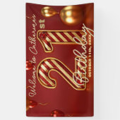 Stijlvolle rode en gouden verjaardagsfeest 21e ver spandoek (Verticaal)