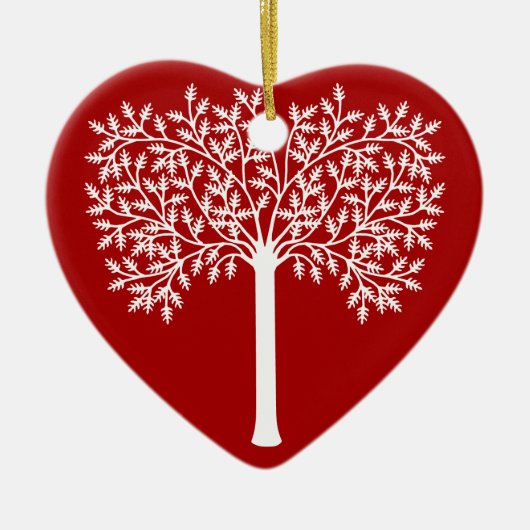 Stijlvolle rode en witte boom keramisch ornament (Voorkant)