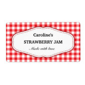 Stijlvolle rode en witte gingham-bliksetiketten etiket (Voorkant)