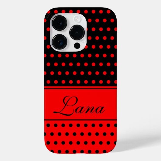 Stijlvolle rode en zwarte stippen, aangepaste naam Case-Mate iPhone case (Achterkant)