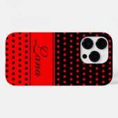 Stijlvolle rode en zwarte stippen, aangepaste naam Case-Mate iPhone case (Achterkant (horizontaal))