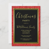 Stijlvolle rode glitter, goud ingelijst kerstfeest kaart (Voorkant)