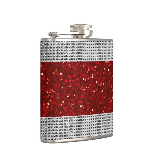 Stijlvolle rode glitters drankfles in vinyl wrap heupfles (Rechts)
