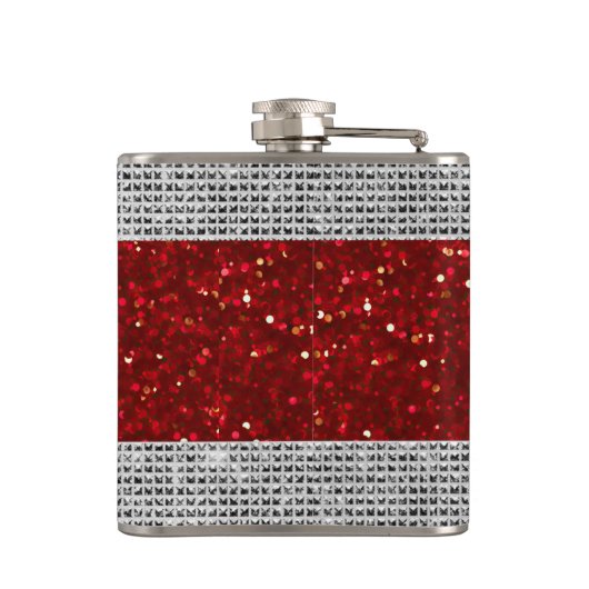 Stijlvolle rode glitters drankfles in vinyl wrap heupfles (Achterkant)