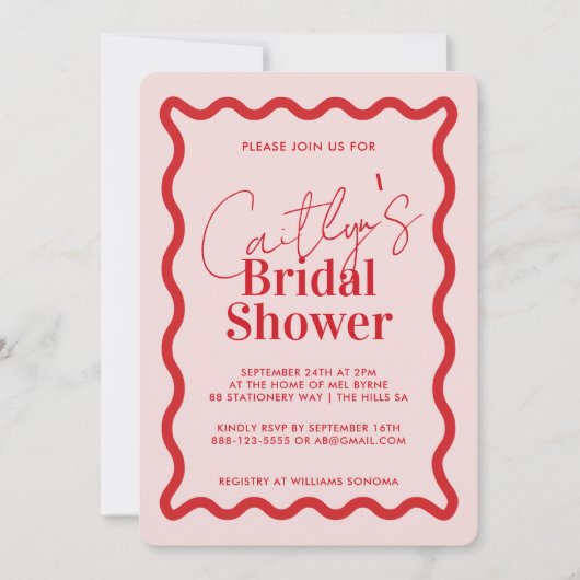 Stijlvolle Rode Grens Bridal Shower Uitnodiging (Voorkant)