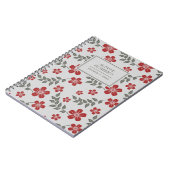 Stijlvolle Rode Grijze Bloemen en Bladeren Aangepa Notitieboek (Linkerzijde)