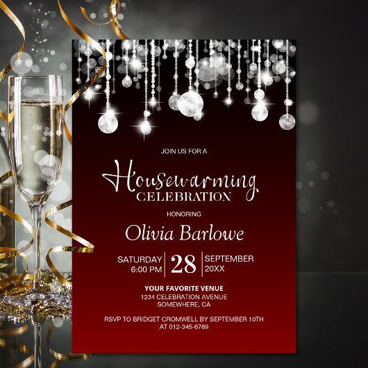 Stijlvolle rode housewarming party kaart