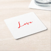 Stijlvolle rode kalligrafie witte liefde bruiloft kartonnen onderzetters (Schuin)