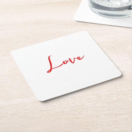 Stijlvolle rode kalligrafie witte liefde bruiloft kartonnen onderzetters (Schuin)