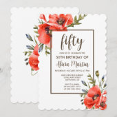 Stijlvolle rode klaproos bloem 50ste verjaardag ui kaart (Voorkant / Achterkant)