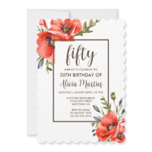 Stijlvolle rode klaproos bloem 50ste verjaardag ui