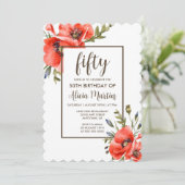 Stijlvolle rode klaproos bloem 50ste verjaardag ui kaart (Staand voorkant)