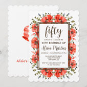 Stijlvolle rode klaproos Flora 50ste verjaardag Kaart (Voorkant / Achterkant)