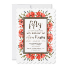 Stijlvolle rode klaproos Flora 50ste verjaardag