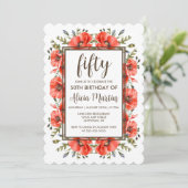 Stijlvolle rode klaproos Flora 50ste verjaardag Kaart (Staand voorkant)