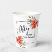 Stijlvolle rode klaproos Flora 50ste verjaardag Papieren Bekers (Achterkant)