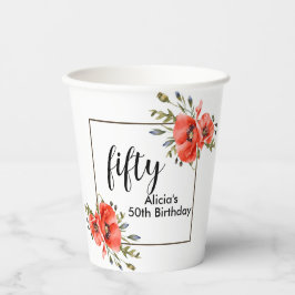 Stijlvolle rode klaproos Flora 50ste verjaardag Papieren Bekers