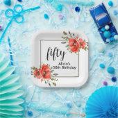 Stijlvolle rode klaproos Flora 50ste verjaardag Papieren Bordje (Feest)