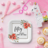 Stijlvolle rode klaproos Flora 50ste verjaardag Papieren Bordje (Feest)