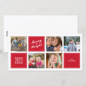 Stijlvolle rode Merry Bright 5 Collage Photo Card Feestdagenkaart (Voorkant / Achterkant)