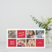 Stijlvolle rode Merry Bright 5 Collage Photo Card Feestdagenkaart (Staand voorkant)