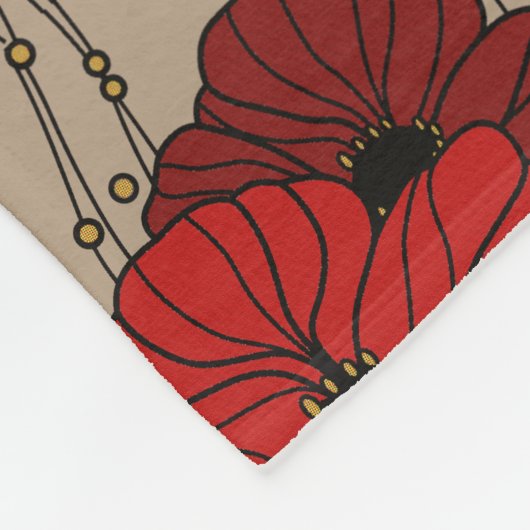 Stijlvolle rode papaver fleece deken (Hoek)