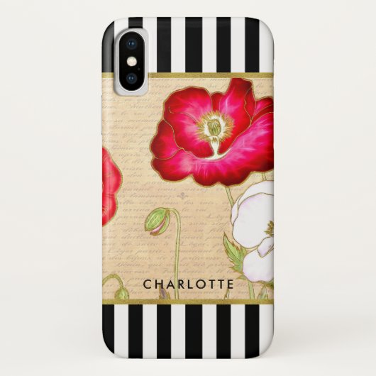 Stijlvolle rode papaver Floral Black Stripes met n Case-Mate iPhone Case (Achterkant)
