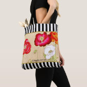 Stijlvolle rode papaver Floral Black Stripes met n Tote Bag (Dichtbij)