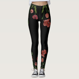 Stijlvolle rode papaverbloem gevlekt leggings