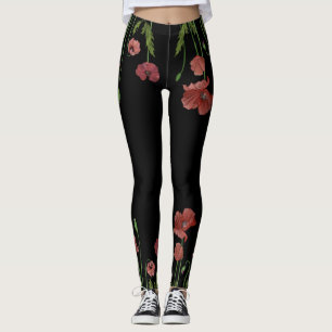 Stijlvolle rode papaverbloem gevlekt leggings