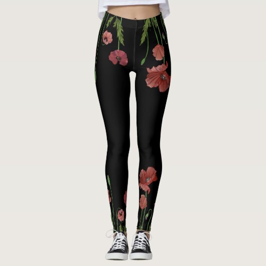 Stijlvolle rode papaverbloem gevlekt leggings (Voorkant)