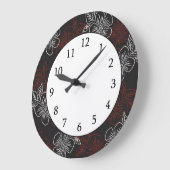 Stijlvolle rode rode witte bloemen op zwart grote klok (Hoek)