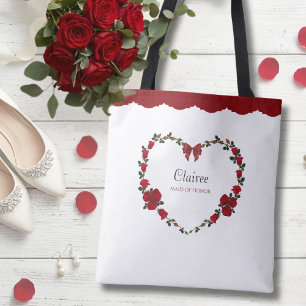 Stijlvolle rode roos bruidsmeisje cadeau tote bag
