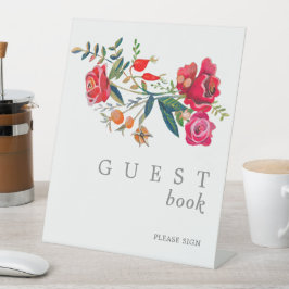 Stijlvolle rode rozen bruiloft reclamebord met voetstuk