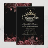 Stijlvolle rode rozen gotische Quinceañera Kaart (Voorkant / Achterkant)