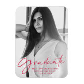 Stijlvolle rode script Afstuderen aankondiging fot Magneet (Verticaal)