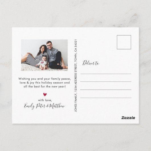 Stijlvolle rode script fotocollage kerst briefkaart (Achterkant)