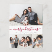 Stijlvolle rode script fotocollage kerst briefkaart (Voorkant)