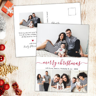 Stijlvolle rode script fotocollage kerst briefkaart