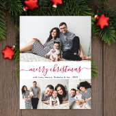 Stijlvolle rode script fotocollage kerst briefkaart